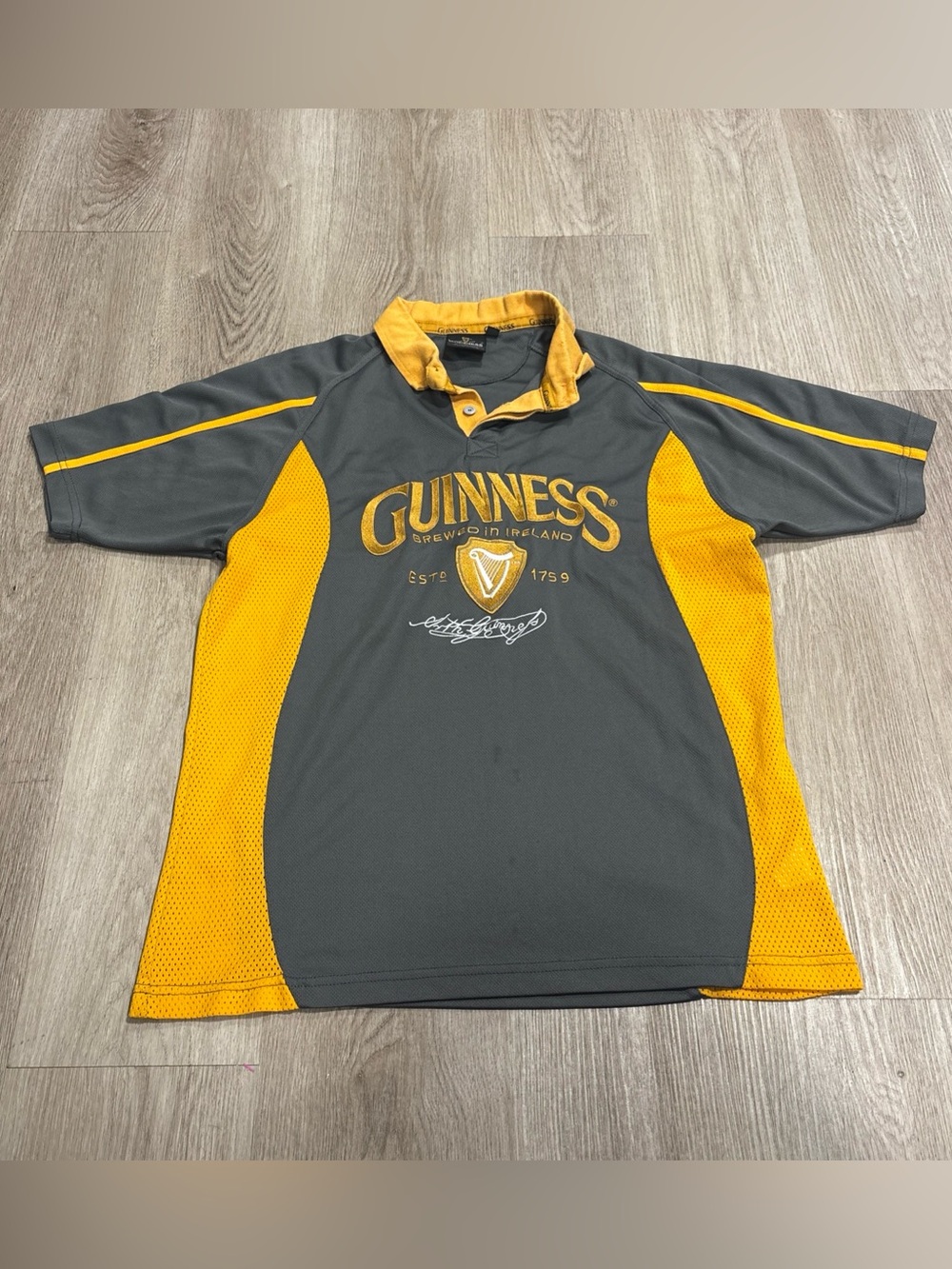 Guinness Gray and Yellow Men’s Rugby Polo Shirt
